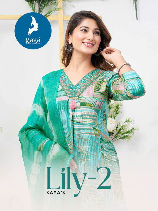 Lily 2 By Kaya Rayon Foil Printed Kurti With Bottom Dupatta Wholesale Price In Surat